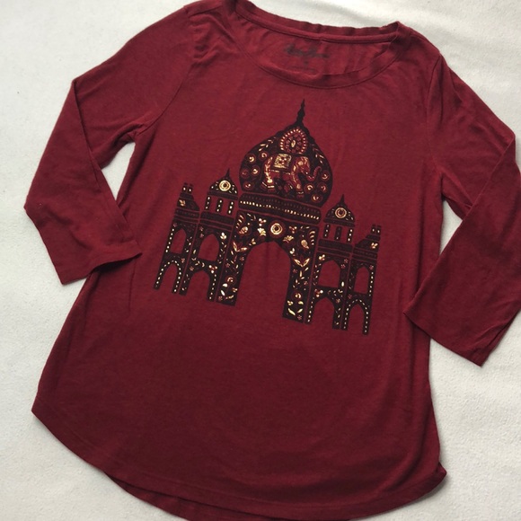 Lucky Brand Gold Foil Graphic Tee 3/4 Sleeve M - Picture 2 of 7